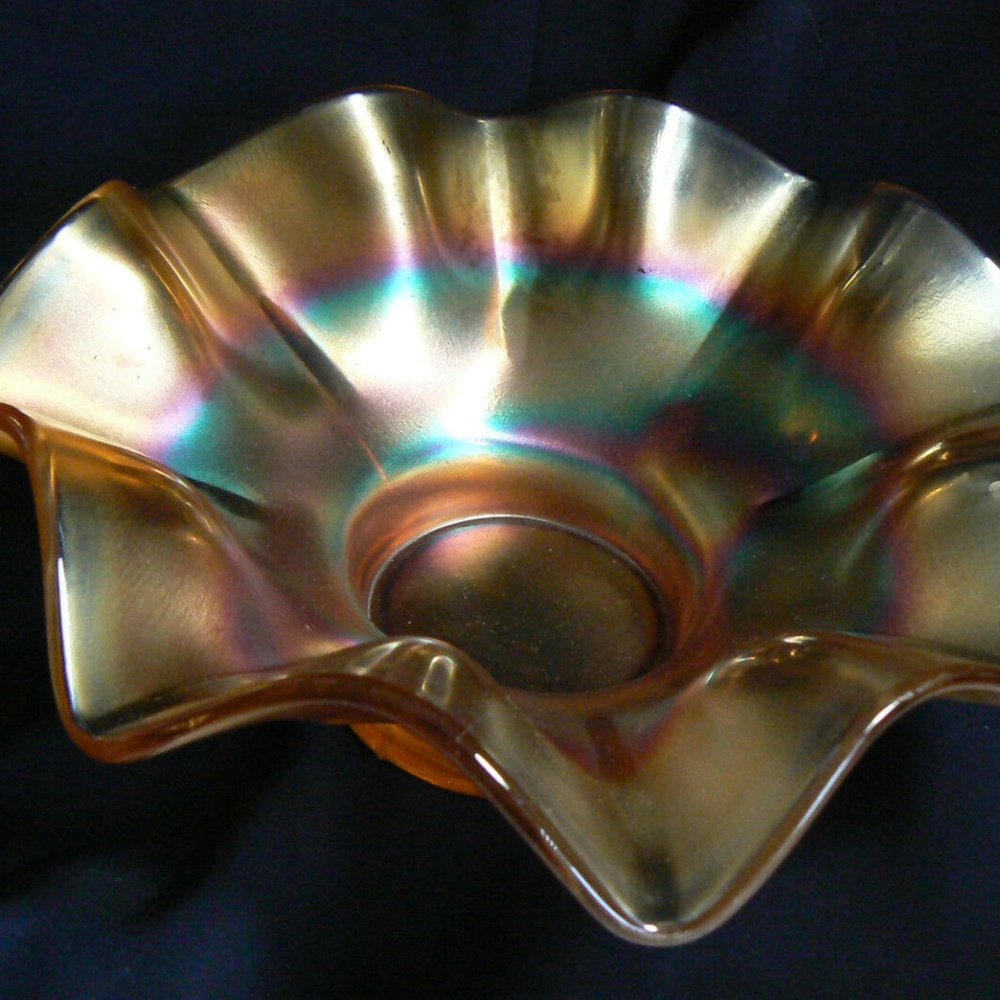 Indiana Carnival Golden Amber iridized Marigold Glass Candy Dish Bowl